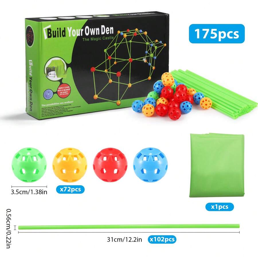 86-Piece Glow-In-The-Dark Fort Building Kit - DIY Construction Toy For All Ages - Green - View 1