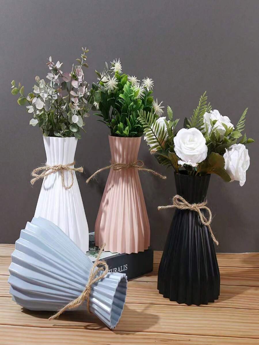 1pc Mini Origami Vase, Vase, Creative Rope Mouth Plastic Flower Holder - Multicolor - View 1