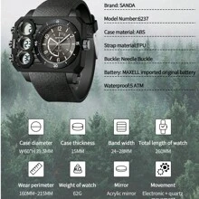 SANDA. SANDA Square Dial Digital Watch For Men Military Army Countdown Sport Quartz Wristwatch Man Large Dial Silicone Multifunctional Chronograph Waterproof Male LED Clock