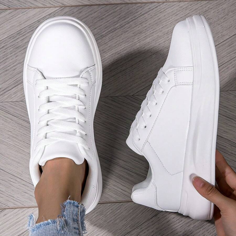 休闲透气简约软底一脚蹬运动鞋，低帮白色鞋子，防滑，夏季穿着 - 白色 - 查看 1