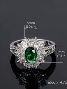 1 szt. damski pierścionek ze szmaragdowymi kryształkami, modny elegancki pierścionek z zielonym cyrkonem, biżuteria pierścionkowa, zaręczyny, prezent.