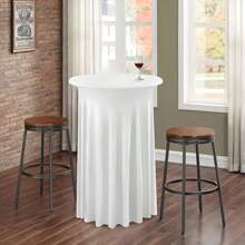 1pc Elegant Elastic Polyester Table Skirt - Black/White Color, Fits Round & High Tables, Perfect For Weddings, Birthdays, Parties & Celebrations