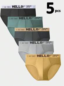 5pcs Men's Stylish HELLO Print Cool Triangle Pants, Bikini, Sexy And Comfortable Underwear - Nhiều màu - Xem 7
