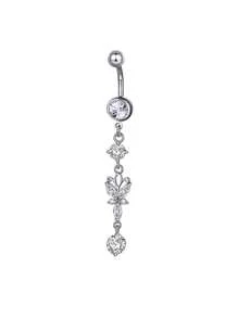 1pc Fashionable Butterfly Design Long Zirconia Navel Ring, Belly Button Piercing Jewelry For Women, Party Accessories - Butterfly - View 7