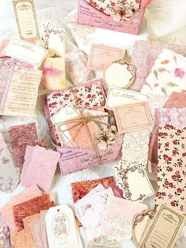 100 piezas de material de papel texturizado en blanco con estampado de flores ditsy y motivos botánicos, adecuado para etiquetas DIY, notas, decoración de planificadores, útiles escolares, de vuelta a la escuela