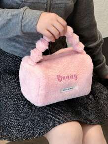 1pc Personalized Women Plush Makeup Bag, Portable Travel Toiletry Bag, Cosmetic Organizer Bag For Skincare Products, Fashion Large Capacity Wash Bag, Embroidered Letter Beauty Bag, Suitable As Gift For Family, Friends, Mother's Day, Girlfriend, Valentine's Day, Christmas, Nurse's Day, Teacher's Day, Birthday - Multicolor - View 9