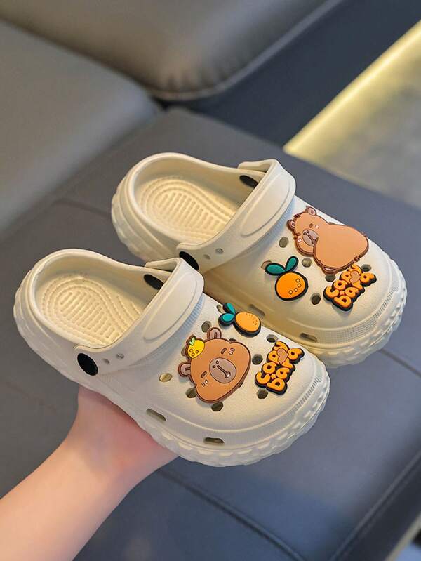 1 par de sandalias de verano para niños con diseño de capibara, zapatos cerrados transpirables y antideslizantes de EVA perforados