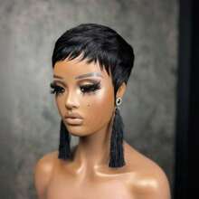 Short Pixie Cut Wigs For Women With Bangs Short Wig Human Hai Wig Glueless Wig Straight Hair Pixie Cut Wigs Short Wigs For Women Short Straight Human Hair Black Ladies Wigs