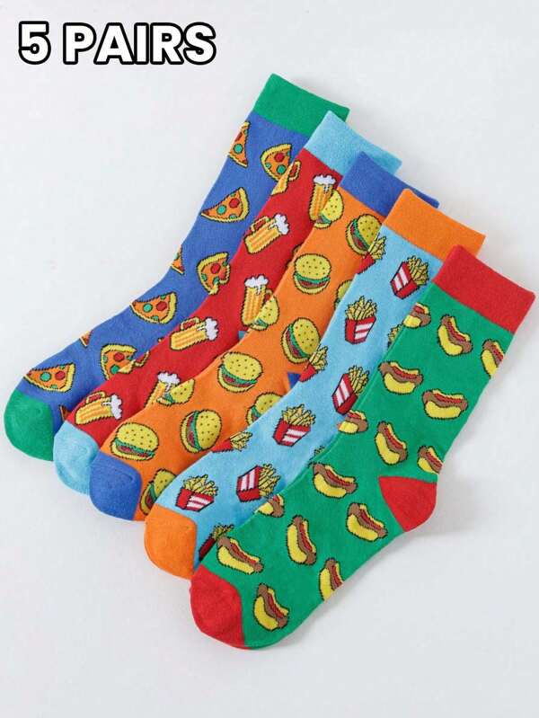 5 Pairs/Sets Of Men's Four Seasons European And American Color Food Pattern Combination