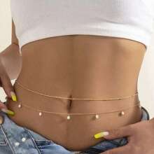 2pcs Spring/Summer Vacation Style Fashion Simple Faux Pearl Thin Chain Waist Chain Suitable For Women's Daily Commuting Beach Vacation Wear - 2 Pearl Waist Chains - View 9