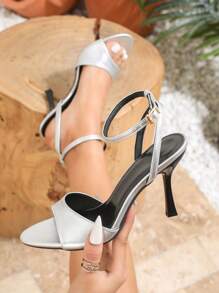 Plus Size Fashionable Square Toe Stiletto Heels, Sexy Casual/Party/Work Pumps, Closed Toe Slingback Sandals, Black High Heels For Spring & Summer