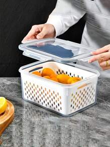 1pc/3pcs Plastic Food Storage Containers Set With Draining Basket And Lid - Leak-Proof, Fridge Safe, Reusable Multi-Functional Kitchen Organizer For Fruits, Vegetables And Food