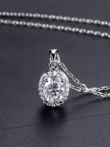 1 件 S925 纯银简约椭圆形吊坠项链，优雅的女士日常佩戴珠宝 - 銀色 - 查看 1