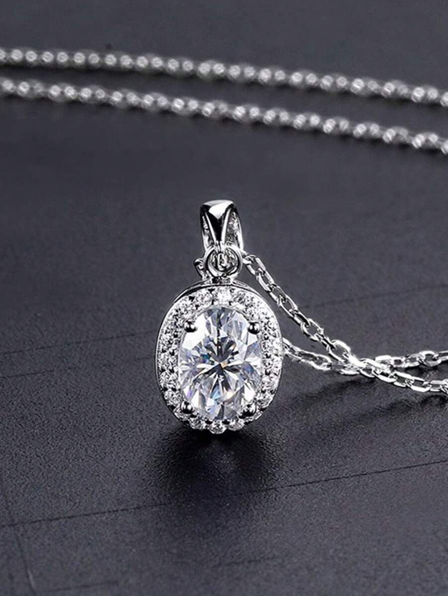 1 件 S925 纯银简约椭圆形吊坠项链，优雅的女士日常佩戴珠宝 - 銀色 - 查看 1