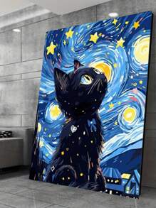 Starry Sky Cat Art, Animal Theme Diamond Painting Round Artificial Diamond, 5D Diamond Painting Adult Set - DIY Painting Artificial - Easy For Beginners, DIY Painting For Beginners, DIY Full Diamond Painting Picture Art Craft