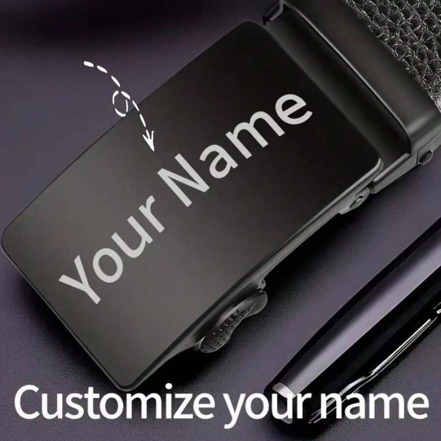 定制雕刻男士皮带自动扣个性化送给男朋友、丈夫、父亲的情人节、生日的绝佳礼物 - 黑色 - 查看 1