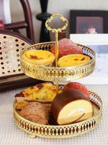 1pc Modern Minimalist Dual Tier Fruit Dessert Stand, Creative Living Room Household Luxury Iron Snack Display Tray Fruit Storage Rack