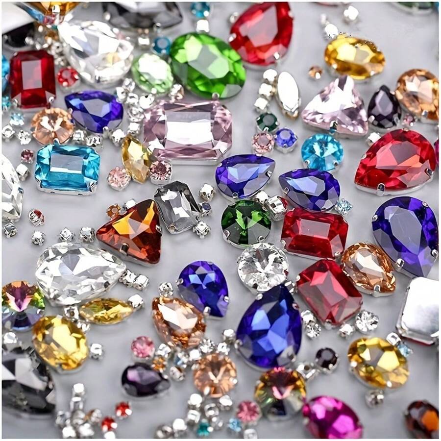 130 件 DIY 珠宝制作配件女孩混合形状水钻缝制宝石装饰套件，各种尺寸适用于 DIY 鞋子装饰、珠宝制作和时尚配饰 - 彩色 - 查看 1