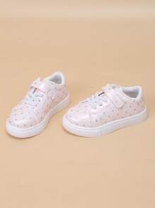 Girls' Fashion Pink Hearts Print Hook & Loop Casual Sneakers - Pink - View 7