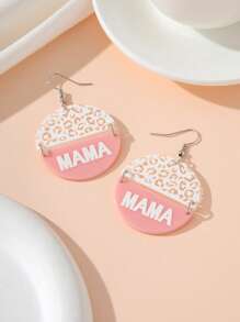 1 par de pendientes colgantes redondos de resina con estampado de letras en estilo vintage, diseño de mamá