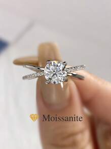 1Pc Advanced Bowknot 1ct Moissanite Diamond Wedding Band Ring Design D Color S925 Sterling Silver Ring,Suitable For Engagement, Wives, Girlfriends, Birthday Gifts, Anniversary Gifts Bridal Fine Jewelry