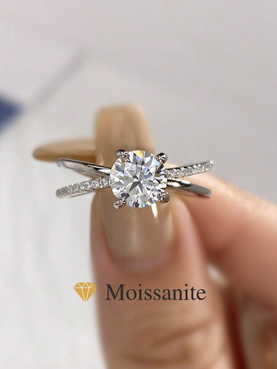 1Pc Advanced Bowknot 1ct Moissanite Diamond Wedding Band Ring Design D Color S925 Sterling Silver Ring,Suitable For Engagement, Wives, Girlfriends, Birthday Gifts, Anniversary Gifts Bridal Fine Jewelry