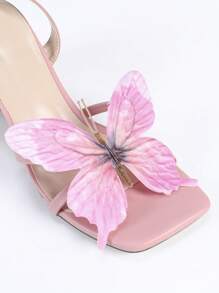 新款女士高跟蝴蝶渐变桃色方头舒适粗跟凉鞋，休闲甜美洛丽塔风格，适合展览、夜总会、酒吧、学校 - 粉色 - 查看 8