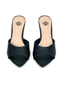 Tamanco Feminino Bico Folha Liso Preto Moda Sandália Mulher Salto Médio