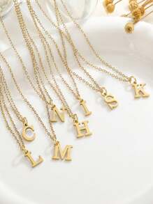 1 件时尚简约切片钛钢 A-Z 英文首字母吊坠不锈钢项链，适合女孩、情侣日常休闲佩戴姓氏首字母吊坠项链首饰 - 彩色 - 查看 3