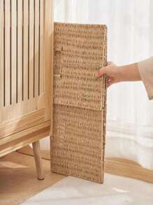 手工编织带手柄野餐篮编织洗衣篮杂物收纳盒手工可折叠立方体收纳盒用于衣服、玩具、杂物、零食、书籍可折叠收纳篮桌面装饰衣柜卡其色收纳篮桌面杂物零食收纳盒家用编织玩具摆放篮收纳器洗衣篮房间容器 - 彩色 - 查看 9