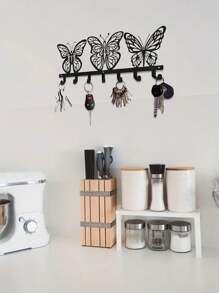 CIFbuy 现代蝴蝶钥匙扣带 7 个挂钩 - 光滑黑色金属墙壁收纳架，用于存放钥匙和配件，非常适合入口、办公室和生活空间