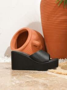 Sandales compensées à plateformes pour femmes, texture noir classique, style printemps/été, confortables et décontractées, rehaussez votre taille, convient pour les fêtes, les carnavals, les festivals de musique et plus encore