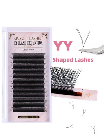 ARISON 12 Rows 0.05mm Thickness BLACK YY Eyelashes Extensions Y-Shape Lashes C/D Curl For Christmas 8-15mm Mixed Length Eyelash Volume Fans Cluster Pre Fanned Wispies Crisscross Eye Lashes Full Fluffy Volume Look Hand Woven Natural Soft