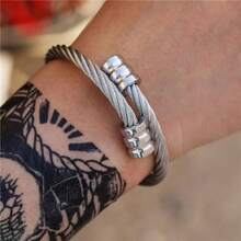 1 pieza Brazalete de acero inoxidable de moda tipo abierto, brazalete tipo bangle envuelto, accesorio de pareja vintage punk