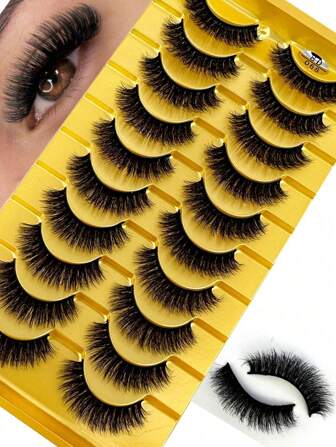 10pcs/Set 8D Faux Mink Natural Looking Wispy Messy Fluffy False Eyelashes, Soft And Thick, Instant Eye Makeup Upgrade For Alluring Eyes Strip Lashes,Lashes,Eyelashes,Fake Lashes