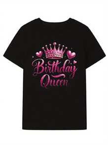 Letter Printed T-Shirt, Short Sleeved Round Neck Summer And Spring Casual Top, Women's Top - Black - View 1