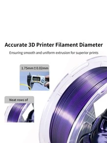 Silk Black Purple Gradient PLA 1KG 3D Printed Filament, Bi-Color Gradient, High Toughness, Shiny Texture, Diameter 1.75 Mm, Low Shrinkage, Dimensional Accuracy +/- 0.02 Mm, Smooth Surface Plastic Material [Reel Color Random]