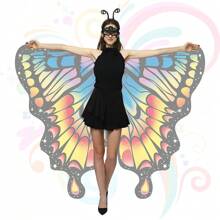 女士活力蝴蝶翅膀披肩和头带套装 - 彩色涤纶和氨纶仙女斗篷，无羽毛，非常适合万圣节服装派对 - 寶藍色 - 查看 6