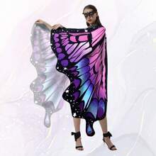 女士活力蝴蝶翅膀披肩和头带套装 - 彩色涤纶和氨纶仙女斗篷，无羽毛，非常适合万圣节服装派对 - 寶藍色 - 查看 11