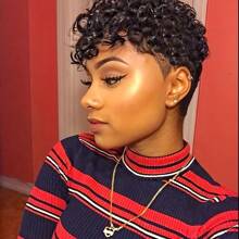 Glueless Cut Wig Human Hair For Women -Short Water Wave Curly With Bangs Pre Plucked Brazilian Remy Real Human Hair, Easy To Wear Wig Full Machine Made Short Cut Wig