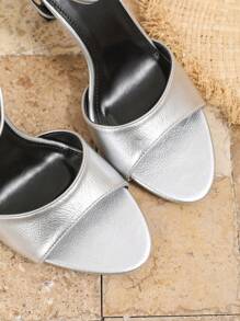 Plus Size Fashionable Square Toe Stiletto Heels, Sexy Casual/Party/Work Pumps, Closed Toe Slingback Sandals, Black High Heels For Spring & Summer