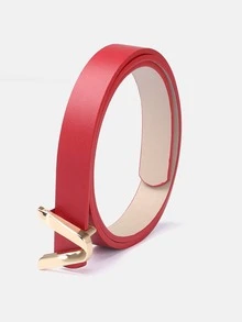 1pc Solid Color Casual Polyurethane (PU) Ladies Decorative Belt With Letter Buckle, Suitable For Everyday Wear