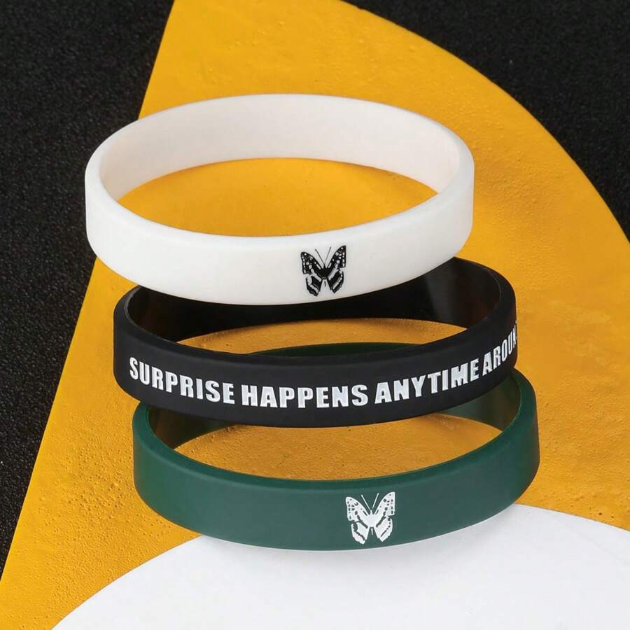 1 套 3 条男士硅胶蝴蝶手链，适合日常佩戴