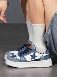 Women's Casual Sneakers, Star Print Shoes, Retro Unisex Shoes, Plus Size