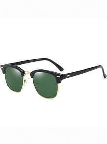 1pc Personalized Half Frame Glasses For Men & Women, Fashionable Rivet Decoration, Vintage Style Casual Shades Accessories