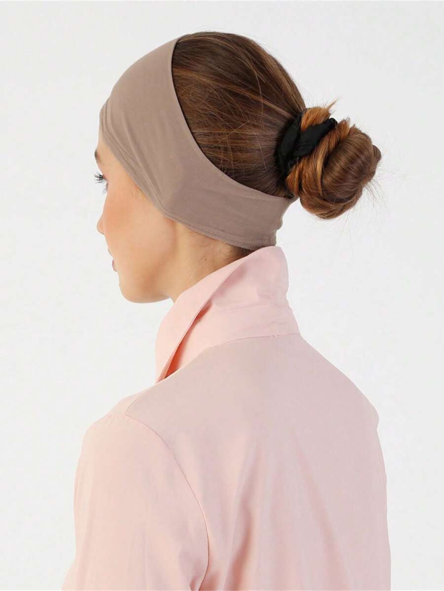 1pc Style Classic Solid Color Soft, Breathable, Stretchy Wide-Banded Absorbent Non-Slip Multifunctional Headband/Hijab Cap, Suitable For Sports, Yoga, Makeup, And Daily Wear