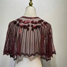 Vintage 1920s Flapper Shawl Sequin Beaded Short Cape Beaded Decoration Gatsby Party Mesh Short Cover Up Dress Accessory