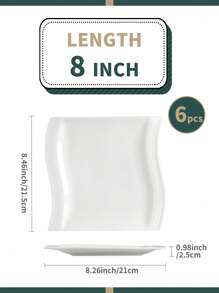 MALACASA 6-Piece Poreclain Dessert Plate Set, White, Service For 6 People, 8inch