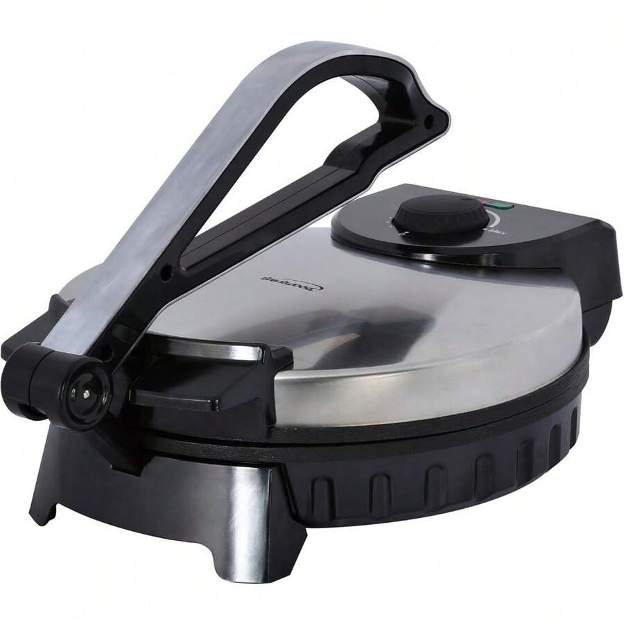 Brentwood Máquina de tortillas eléctrica antiadherente, 10 pulgadas, acero inoxidable cepillado/negro - 1 - Ver 1