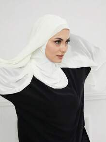 1pc Women's Instant Headscarf, Chiffon Headscarf With Neck Wrap, Convenient Hijab Headscarf, Suitable For Everyday Wear - White - View 2